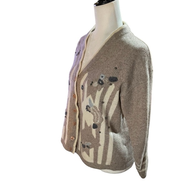Yessica Vintage 72% Wool Button Up Long Sleeve Embroidered VNeck Cardigan 40-42 - Picture 7 of 9